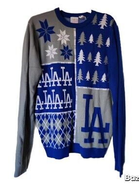Los Angeles Dodgers Sweater Mens XL Blue LA Forever Collectibles Ugly Christmas